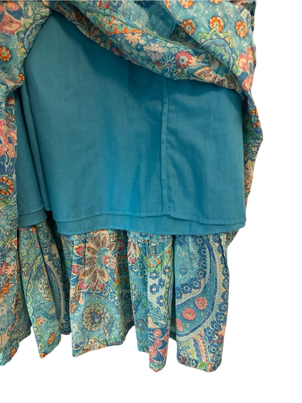 Lauren Ralph Lauren Teal Floral Tiered A-Line Boho Skirt, 2X - Picture 9 of 10